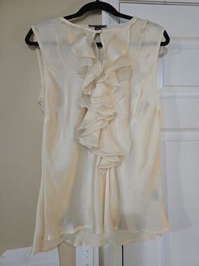 American Living Cream Ruffle Front Sleeveless Blouse